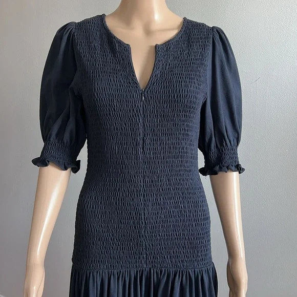 ME+EM Navy Midi Dress with Puff Sleeves - Picture 4 of 15